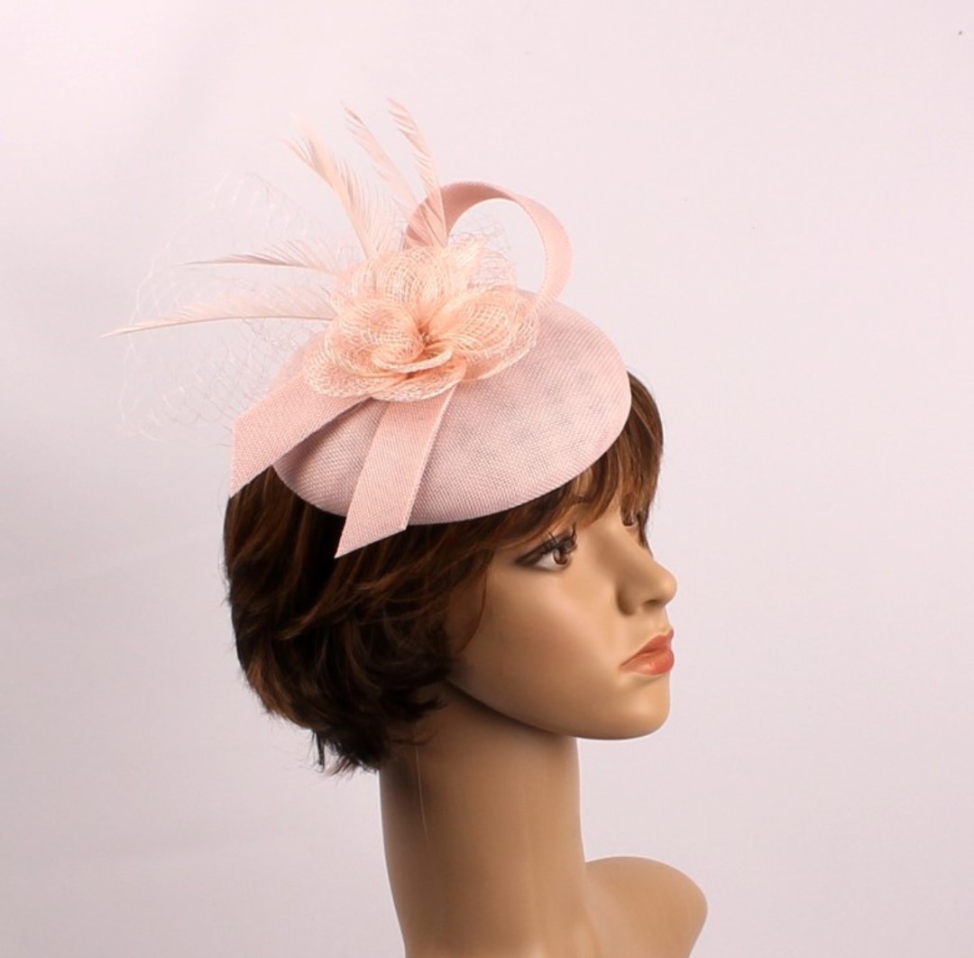 Linen headband hatinater w floral feather pink STYLE: HS/4683 /PIN image 0